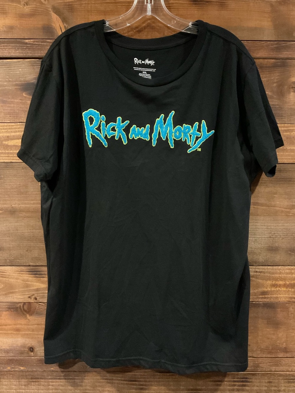 RICK AND MORTY Black T-Shirt Mens Tee Embroidered Front and Back Graphic XXLarge